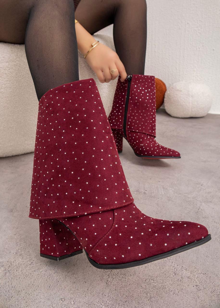 Strass Half boot- Burgundy