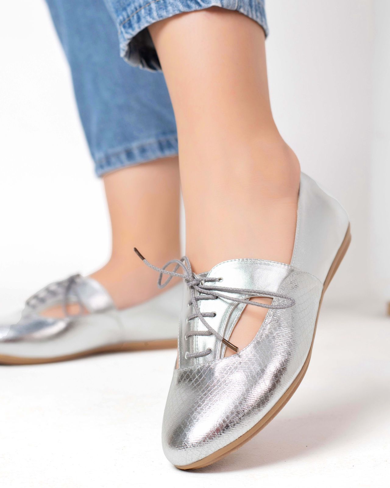 Metallic falt shoes- silver