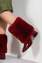 Gloss fur half boot- Burgundy