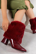 Gloss fur half boot- Burgundy