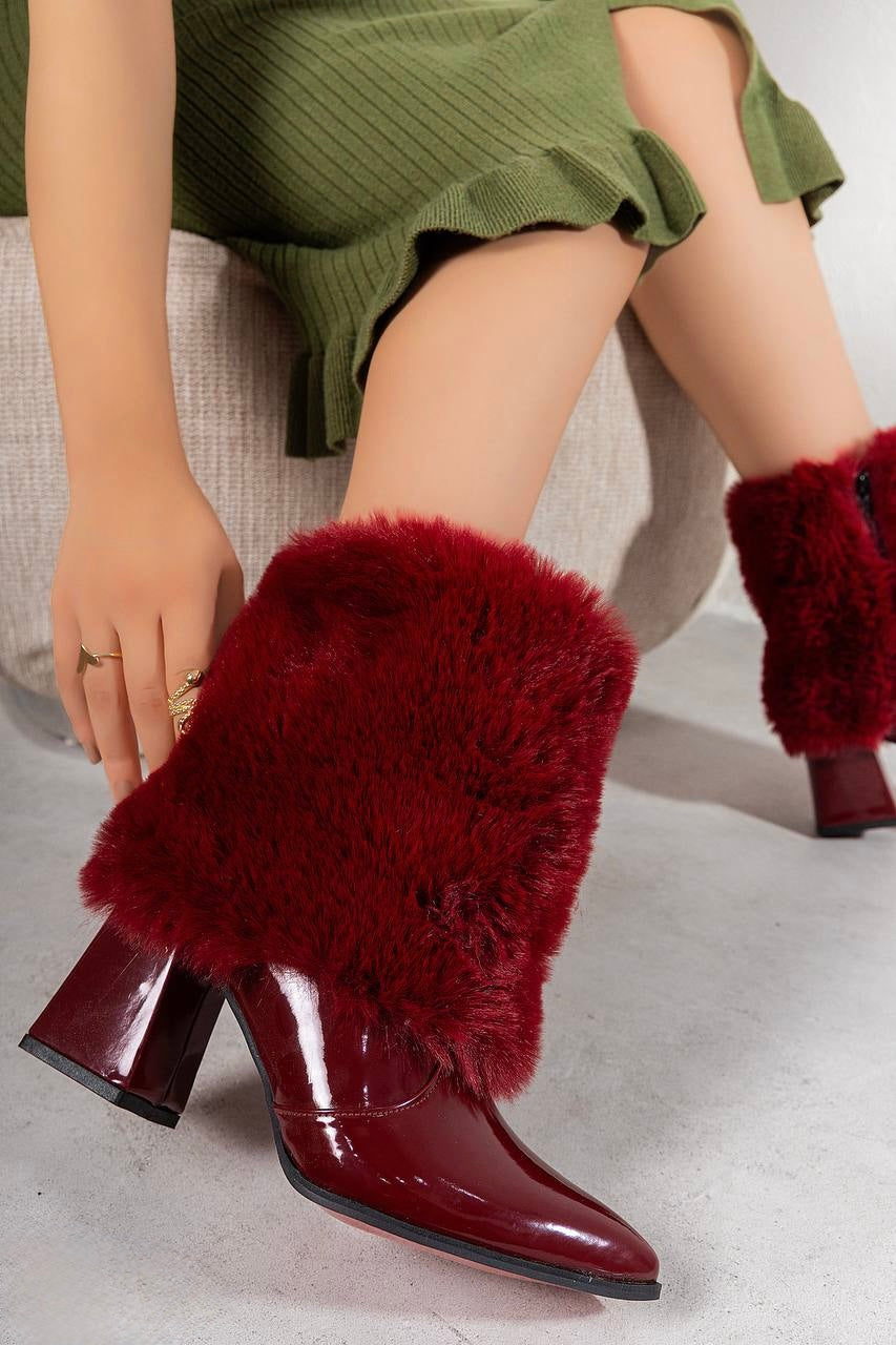 Gloss fur half boot- Burgundy