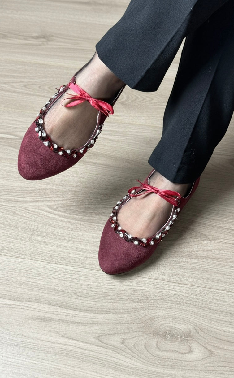 Lora crystal flat - Burgundy